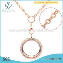 cheap new stainless steel rose gold floating locket chain design girls